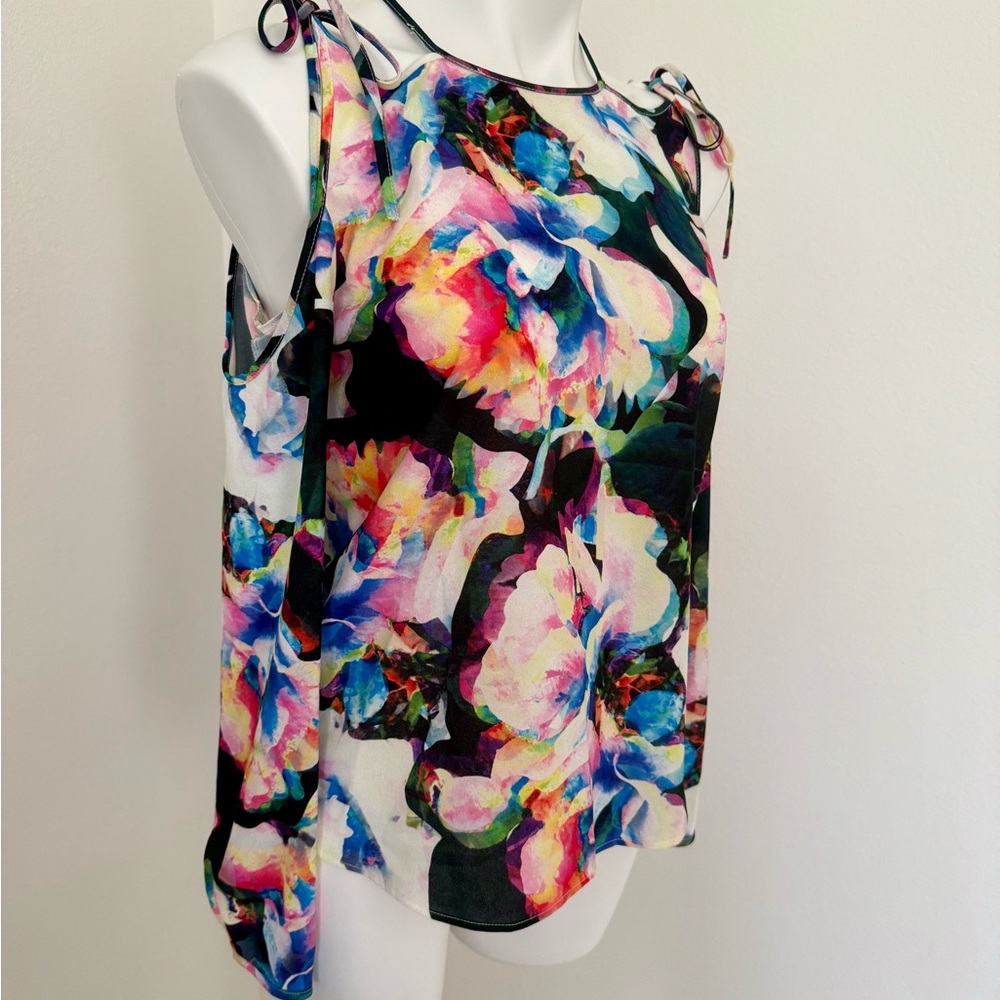 Nicole Miller Artelier Bright Floral Colorful Cold Shoulder Blouse Small - Picture 3 of 6
